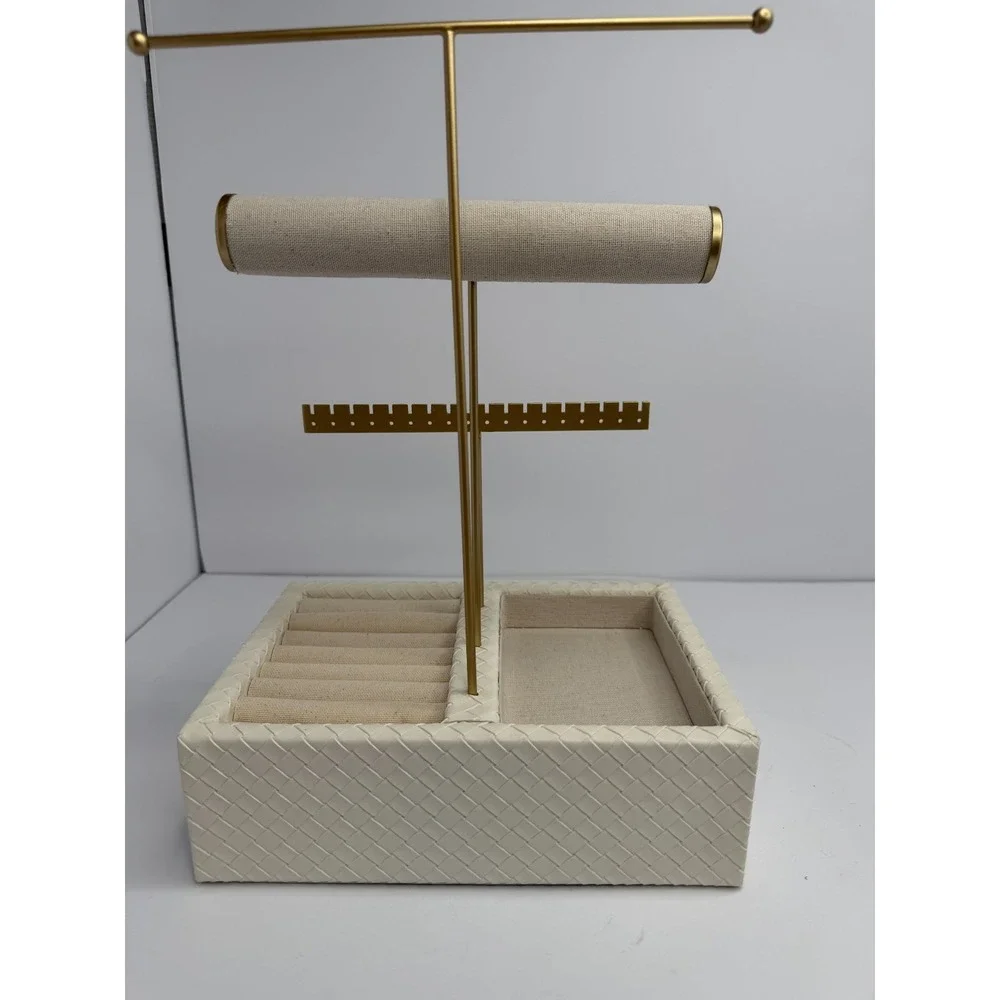 Rachel Zoe Jewelry Organizer Stand Women OS Ivory Gold Woven Drawer Multi-Level